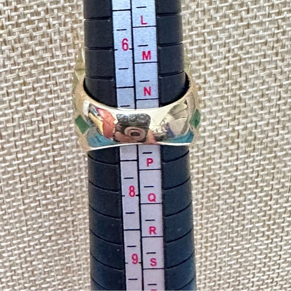 Vintage Large Cocktail Ring Yellow Glass Crystal Enamel Harlequin Mosaic Band - Picture 9 of 12